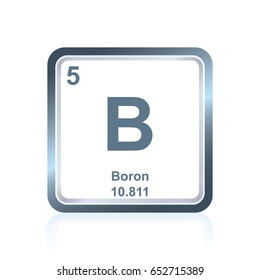 Symbol of chemical element boron as seen on the Periodic Table of the Elements, including atomic number and atomic weight.