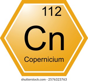 The symbol of the chemical element Cn is Copernicium. A chemical element of the periodic table. Cn is a transition metal. Science, chemistry. Vector hexagonal image.