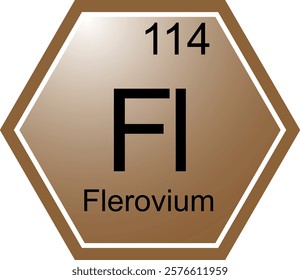 The symbol of the chemical element Fl is Flerovium. A chemical element of the periodic table. Fl is a metal with transitional properties. Science, chemistry. Vector hexagonal image.