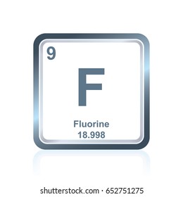 Symbol of chemical element fluorine as seen on the Periodic Table of the Elements, including atomic number and atomic weight.