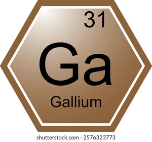 The symbol of the chemical element Ga is Gallium. A chemical element of the periodic table. Ga is a post-transition metal. Science, chemistry. Vector hexagonal image.