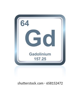 Symbol of chemical element gadolinium as seen on the Periodic Table of the Elements, including atomic number and atomic weight.