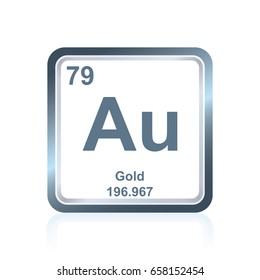 Symbol of chemical element gold as seen on the Periodic Table of the Elements, including atomic number and atomic weight.