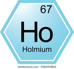 The symbol of the chemical element Ho is Holmium. A chemical element of the periodic table. Ho is a lanthanide. Science, chemistry. Vector hexagonal image.