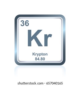 Symbol of chemical element krypton as seen on the Periodic Table of the Elements, including atomic number and atomic weight.