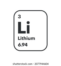 Symbol of chemical element lithium as seen on the Periodic Table of the Elements, including atomic number and atomic weight. Vector illustration