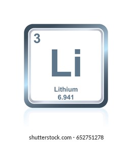 Symbol of chemical element lithium as seen on the Periodic Table of the Elements, including atomic number and atomic weight.
