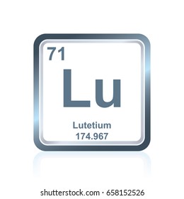 Symbol of chemical element lutetium as seen on the Periodic Table of the Elements, including atomic number and atomic weight.