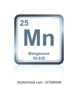 Symbol of chemical element manganese as seen on the Periodic Table of the Elements, including atomic number and atomic weight.