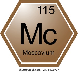 The symbol of the chemical element Mc is Moscovium. A chemical element of the periodic table. Mc is a metal with transitional properties. Science, chemistry. Vector hexagonal image.