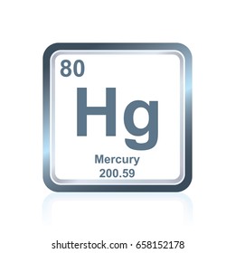 Symbol of chemical element mercury as seen on the Periodic Table of the Elements, including atomic number and atomic weight.