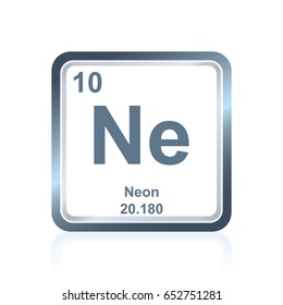 Symbol of chemical element neon as seen on the Periodic Table of the Elements, including atomic number and atomic weight.