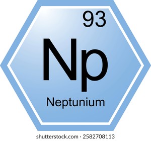 The symbol of the chemical element Np is Neptunium. A chemical element of the periodic table. Np is an actinoid. Science, chemistry. Vector hexagonal image.