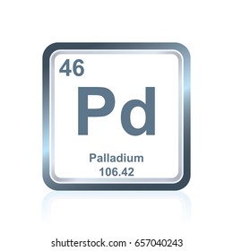 Symbol of chemical element palladium as seen on the Periodic Table of the Elements, including atomic number and atomic weight.
