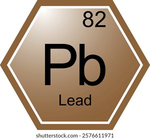 The symbol of the chemical element Pb is Lead. A chemical element of the periodic table. Pb is a metal with transitional properties. Science, chemistry. Vector hexagonal image.