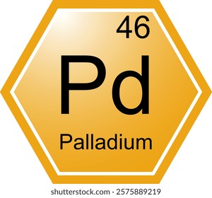 The symbol of the chemical element Pd is Palladium. A chemical element of the periodic table. Pd is a transition metal. Science, chemistry. Vector hexagonal image.