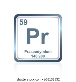 Symbol of chemical element praseodymium as seen on the Periodic Table of the Elements, including atomic number and atomic weight.