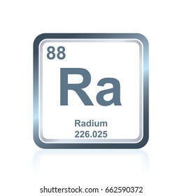 Symbol of chemical element radium as seen on the Periodic Table of the Elements, including atomic number and atomic weight.