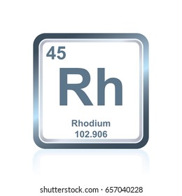 Symbol of chemical element rhodium as seen on the Periodic Table of the Elements, including atomic number and atomic weight.