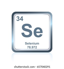 Symbol of chemical element selenium as seen on the Periodic Table of the Elements, including atomic number and atomic weight.
