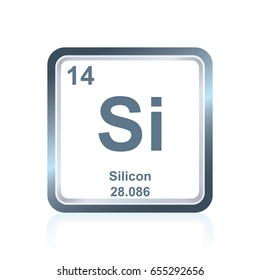 Symbol of chemical element silicon as seen on the Periodic Table of the Elements, including atomic number and atomic weight.