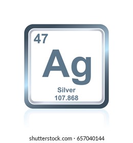 Symbol des chemischen Elements Silber, wie es auf dem Periodensystem der Elemente zu sehen ist, einschließlich der Ordnungszahl und des Atomgewichts.