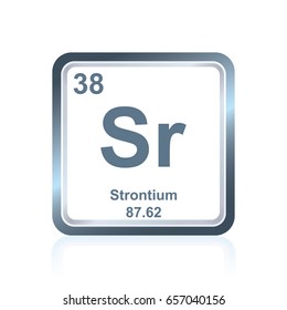 Symbol of chemical element strontium as seen on the Periodic Table of the Elements, including atomic number and atomic weight.