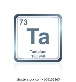 Symbol of chemical element tantalum as seen on the Periodic Table of the Elements, including atomic number and atomic weight.