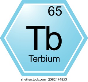 The symbol of the chemical element Tb is Terbium. A chemical element of the periodic table. Tb is a lanthanide. Science, chemistry. Vector hexagonal image.