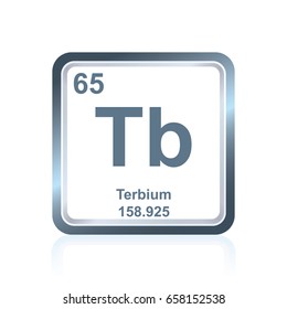 Symbol of chemical element terbium as seen on the Periodic Table of the Elements, including atomic number and atomic weight.