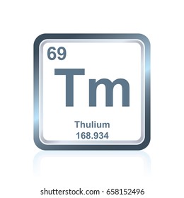 Symbol of chemical element thulium as seen on the Periodic Table of the Elements, including atomic number and atomic weight.