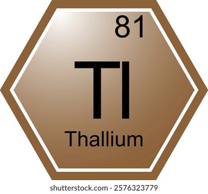 The symbol of the chemical element Tl is Thallium. A chemical element of the periodic table. Tl is a metal with transitional properties. Science, chemistry. Vector hexagonal image.