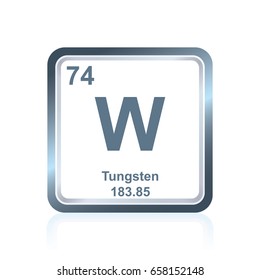 Symbol of chemical element tungsten as seen on the Periodic Table of the Elements, including atomic number and atomic weight.