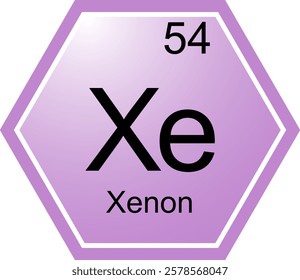 The symbol of the chemical element Xe is Xenon. A chemical element of the periodic table. Xe is a noble gas. Science, chemistry. Vector hexagonal image.