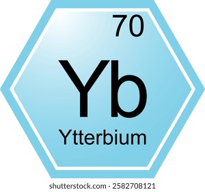 The symbol of the chemical element Yb is Ytterbium. A chemical element of the periodic table. Yb is a lanthanide. Science, chemistry. Vector hexagonal image.