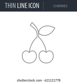 Symbol of Cherries. Thin line Icon of Food. Stroke Pictogram Graphic for Web Design. Quality Outline Vector Symbol Concept. Premium Mono Linear Beautiful Plain Laconic Logo
