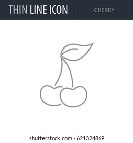 Symbol of Cherry. Thin line Icon of Diet. Stroke Pictogram Graphic for Web Design. Quality Outline Vector Symbol Concept. Premium Mono Linear Beautiful Plain Laconic Logo
