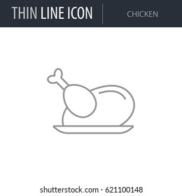 Symbol of Chicken. Thin line Icon of Food. Stroke Pictogram Graphic for Web Design. Quality Outline Vector Symbol Concept. Premium Mono Linear Beautiful Plain Laconic