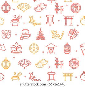 Symbol of China Pattern Background Oriental Culture Journey with Element and Landmark. Vector illustration