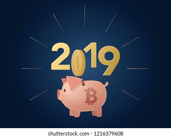 Symbol of the Chinese  2019 New Year. Happy New Year 2019 card with cute cartoon pig. The year of Pig.