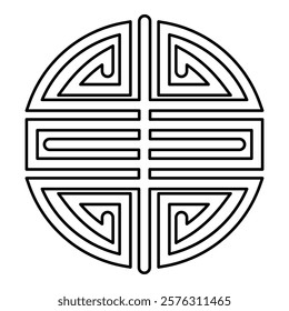 Symbol chinese character shou folk religion Asian happiness longevity contour outline line icon black color vector illustration image thin flat style