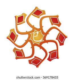 Symbol from chinese hieroglyphs. Translation of 12 zodiac animals branch, feng shui signs hieroglyph: 'Snake'. Five elements. Yang fire element. Red gradient