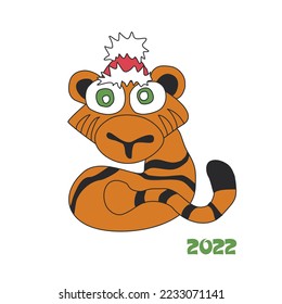 Symbol of the Chinese horoscope for 2022. Festive New Year card with water tiger.
