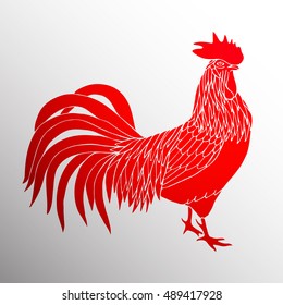 Symbol of Chinese New year 2017. Realistic illustration of rooster, vector design element for greeting cards, posters, calendars.