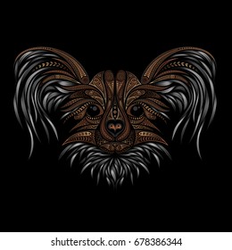 Symbol of Chinese New Year 2018. Vector dog. Silhouette of an animal's head from patterns on a black background