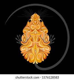 The symbol of the Chinese New Year 2020. Cheese vector mouse made of patterns on a black background