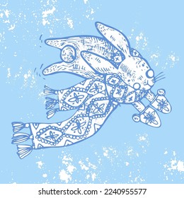 Symbol of chinese new year 2023 rabbit zodiac sign. Funny Bunnies, art background. Vector illustration