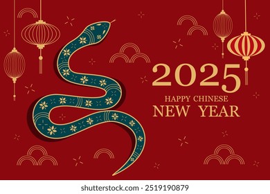 Symbol of Chinese New Year 2025. Year of the green wooden snake. Background with snake. . Vector illustration.