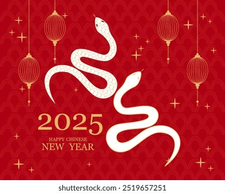Symbol of Chinese New Year 2025. Year of the Snake 2025. Background with white snake. Vector illustration.	