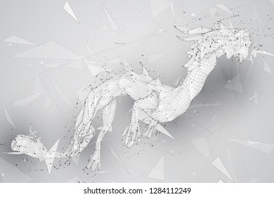symbol of chinese new year. long flying dragon kite. vector 3d illustration